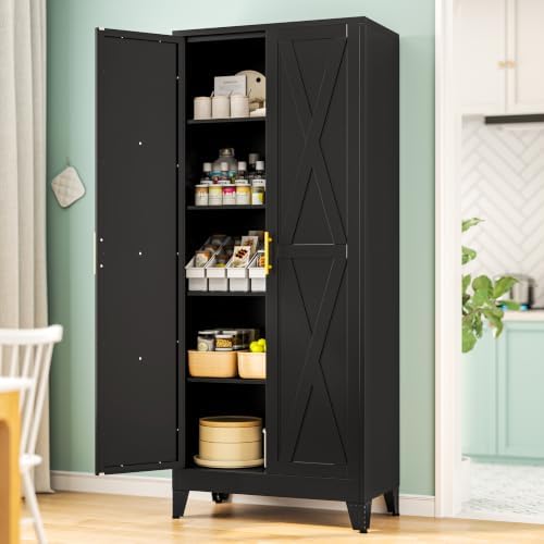 PAOFIN 71" H Tall Kitchen Storage Cabinet with Doors