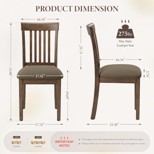 Wooden Dining Chairs Set of 4 with Walnut Wood Legs and Cushion Seat