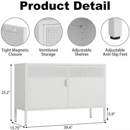 25" White Metal Locker Storage Cabinet 2 Door TV Stand Low Cabinets