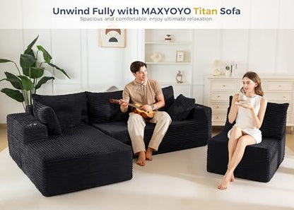 MAXYOYO Modular Sectional Couch with L-Shape Chaise and Loveseat, Modern Boneless Couch for Living Room, Oversized Sofa with Deep Seat, No Assembly Required, Blackn