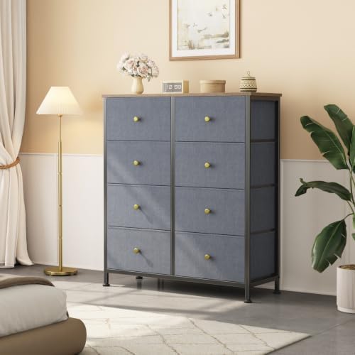 Sweetcrispy 8 Drawer Dresser for Bedroom, Organizer Storage Drawers, Blue