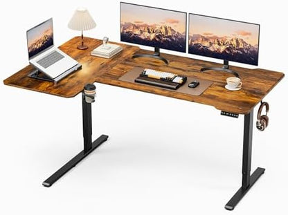 Acrolix L Shaped Electric Standing Desk,71x43.5 Reversible,Rustic Brown