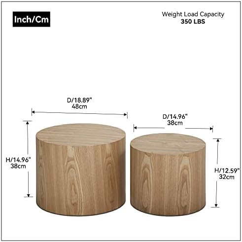 WILLIAMSPACE 18.9" Round Nesting Coffee Table Set of 2, Modern Wooden Coffee Tables Circle Side Table for Small Space, Accent End Table Set, No Assembling, Matte Oak