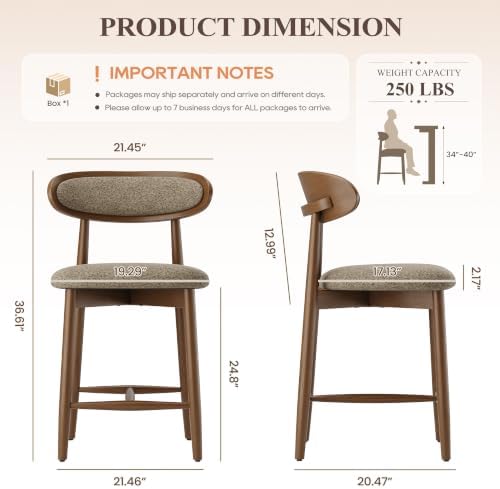 Bar Stools Set of 1, 24.8″ Counter Height Barstools with Wood Legs