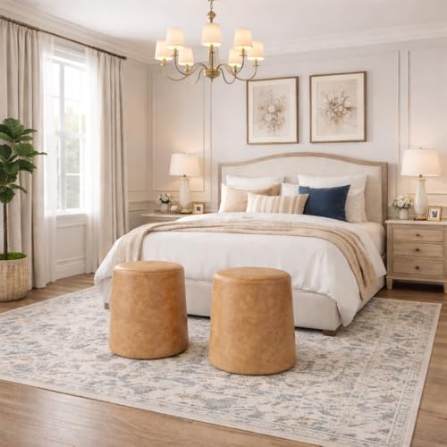 Spatial Order 17" Organic Shape Ottoman - Sand Faux Leather