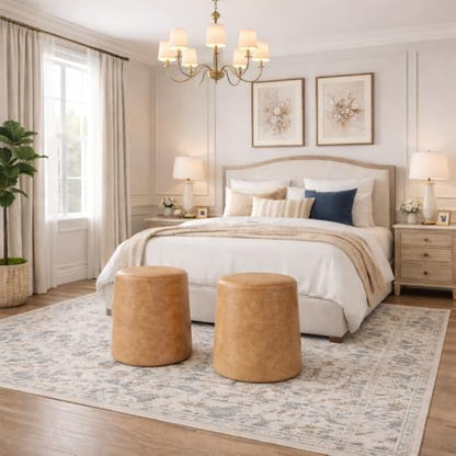Spatial Order 17" Organic Shape Ottoman - Sand Faux Leather