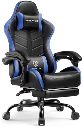 GTPLAYER Gaming Chair for Adults, Computer Chair with Footrest,Black & Blue
