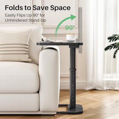 Kitstorack TV Tray Table, Adjustable Height & Rounded Metal Corners, Snack Table for Couch, Sofa, Bed, Chair, Living Room, C Shaped End Side Table for Eating, Dinner or Laptop, Small Spaces, Dark Gray