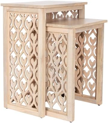 Kate and Laurel Karni Modern Mango Wood Living Room Nesting Tables, Set of 2, Whitewash, Decorative Coastal Solid Wood End Tables for Use as Bedroom Nightstands or Entryway Decor Accents
