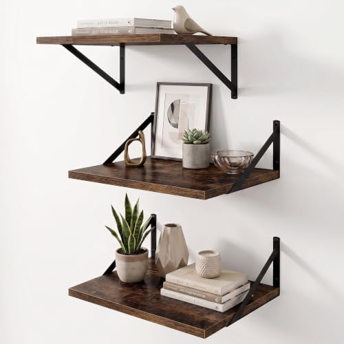 Dreamland Wall Mounted Floating Shelves Set of 3, 16x12, Rustic Brown