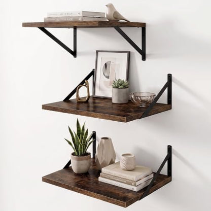 Dreamland Wall Mounted Floating Shelves Set of 3, 16x12, Rustic Brown