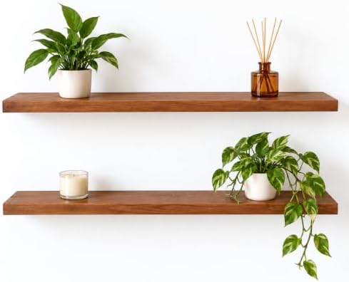 WELLAND 48" Floating Shelves for Wall, Set of 2, 8" Deep Rustic Solid Pine