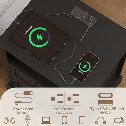 ChooChoo Farmhouse Night Stands with Charging Station 2 Drawers