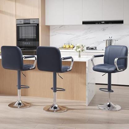 MALOL Set of 3 Blue Counter Height Stools with Backs – Adjustable Swivel Kitchen Island Seating, Modern Upholstered Chairs for Home Bar, Taburetes para Barra de Cocina