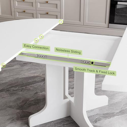 Feonase 59" Round Extendable Dining Room Table for 6, Modern Oval Kitchen Table with Heavy Duty Wood Base, for Kitchen Dining Living Room, Easy Assembly, Noise-Free, White