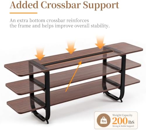 Tiita Walnut TV Stand for 65-Inch TVs, 3-Tier Storage, Modern Media Console