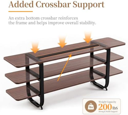 Tiita Walnut TV Stand for 65-Inch TVs, 3-Tier Storage, Modern Media Console