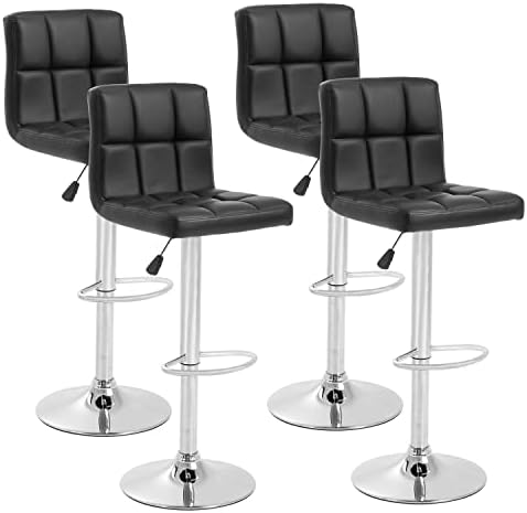 Barstools Set of 4 Modern PU Leather Adjustable Height Square Bar Stools with Square Back Bar Stool