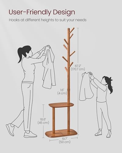 VASAGLE Coat Rack Freestanding, 8 Hooks, Storage Shelf, 67.2 Inch Tall