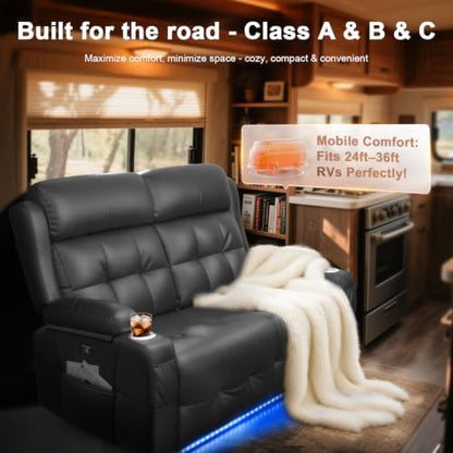 Loveseat Recliner, Oversized Reclining Loveseat, Massage Reclining Sofa With USB & Type C Port & Storage & Cup Holders, Recliner Couch, RV Wall Hugger Recliners Loveseats for Living Room & RV Camper