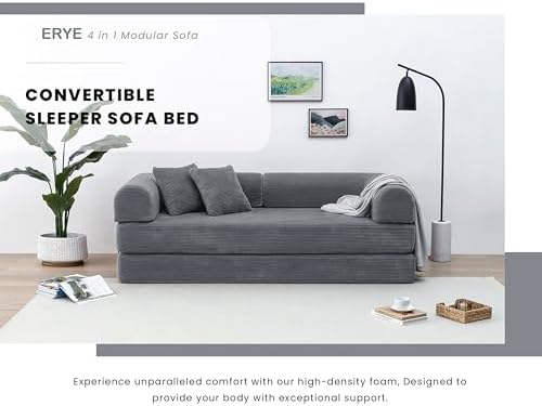 4-in-1 Foldable Convertible Sofa Bed, 79" Oversized Boneless Mattress Sleeper Couch Bed Foldable Teddy Sofa for Living Room Bedroom, Modular Cloud Folding Loveseat,No Assembly