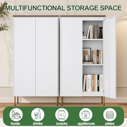 Metal Storage Cabinet, 47.5" Tall Pantry Cabinet with Doors and Adjustable Shelves, Freestanding Cupboard for Kitchen, Bathroom, Laundry, Office, Garage(White)