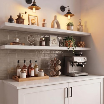 56" W×8" D Floating Shelves for Wall (Set of 2, White Wood Grain)