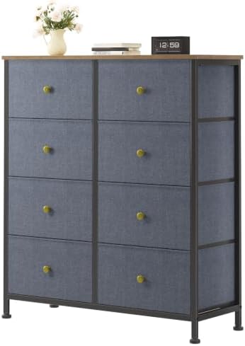 Sweetcrispy 8 Drawer Dresser for Bedroom, Organizer Storage Drawers, Blue