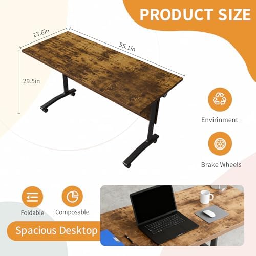 Folding Conference Room Tables, Modular Seminar Conference Table Modern Flip Top Training Meeting Tables, Conference Room Table with Wheels for Home Office Classr, 6 Pack 55.1inch