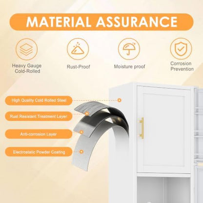 67" Tall Narrow Storage Cabinet, Metal Freestanding Pantry Cabinet with Adjustable Shelves, Multi Door Slim Organizer Fit for Microwave, Kitchen, Bathroom(White)