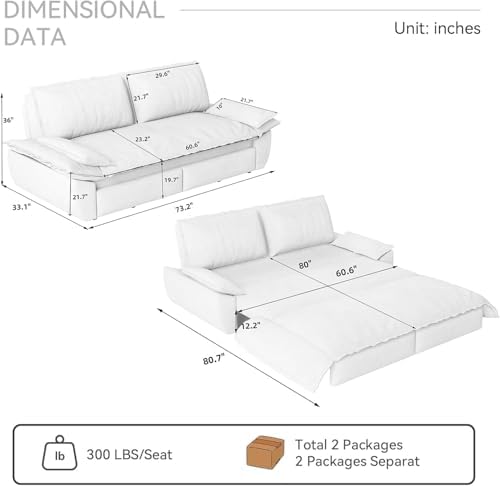 healthomse 73.2" Queen Size Sleeper Sofa Bed, 3-in-1 Convertible Sleeper Sofa Bed, Modern Corduroy Loveseat, for Living Room, Bedroom, Apartment, Office, RV