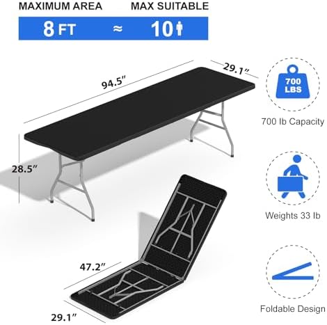 8 FT Folding Tables for Camping Party Picnic, Dinning, School, Black