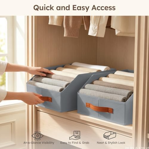 Homsorout Fabric Storage Bins for Organizing - 8 Pack Large Trapezoid Collapsible Storage Bins with Front Handle, Closet Organizers and Storage for Bedroom, Home Shelves, Small Spaces, Grey