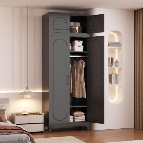 Armoire Wardrobe Closet with Hanging Rod and 2 Adjustable Shelves