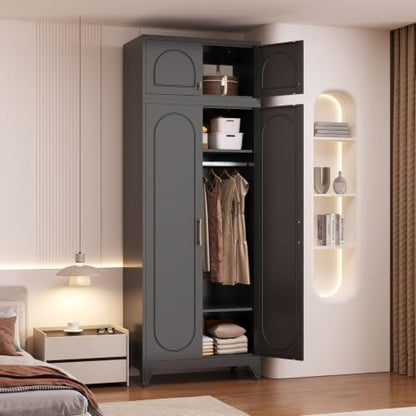 Armoire Wardrobe Closet with Hanging Rod and 2 Adjustable Shelves