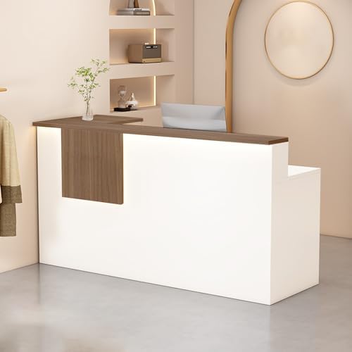 Reception Desk with Counter Modern, 35.4-118.1'', Solid Wood Ecological Board, Large Storage Space,Lockable Storage Drawers, for Salons, Offices, Lobbies, Retail Stores and Home Offices