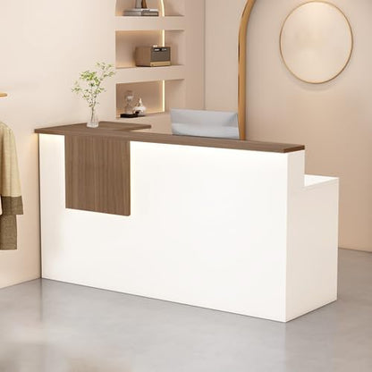 Reception Desk with Counter Modern, 35.4-118.1'', Solid Wood Ecological Board, Large Storage Space,Lockable Storage Drawers, for Salons, Offices, Lobbies, Retail Stores and Home Offices