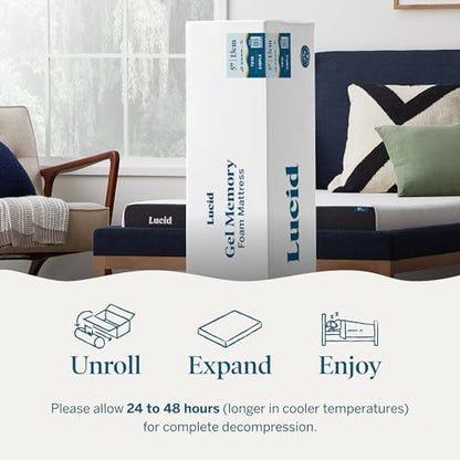 Lucid 5 Inch Gel Memory Foam Mattress, Firm, Fiberglass Free, Full Size