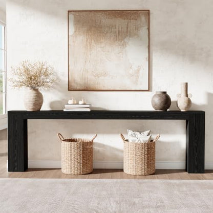 Epecoya Narrow Console Table with USB Charging & Storage, 94.5" Black