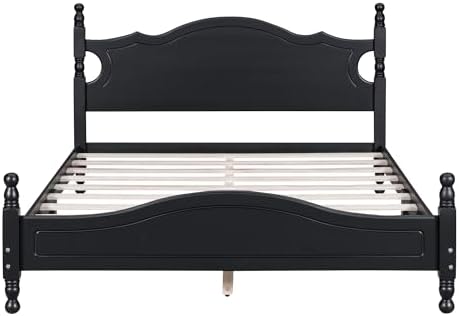 Merax Retro Queen Platform Bed with Headboard, Wood Bed Frame No Box Spring Needed/Easy Assemble, Black