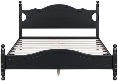 Merax Retro Queen Platform Bed with Headboard, Wood Bed Frame No Box Spring Needed/Easy Assemble, Black