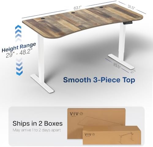 VIVO Electric Standing Desk, Smooth 3-Piece 63" x 32" Reclaimed Wood Top