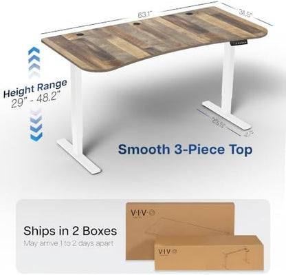 VIVO Electric Standing Desk, Smooth 3-Piece 63" x 32" Reclaimed Wood Top