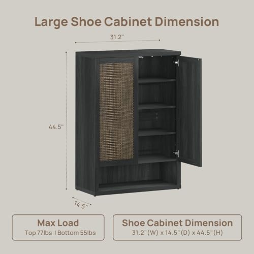 SICOTAS 65.6" Wide Rattan Shoe Storage Cabinet for Entryway with Doors