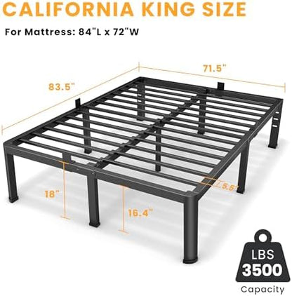 18 Inch California King Size Metal Platform Bed Frame with Round Corner Leg