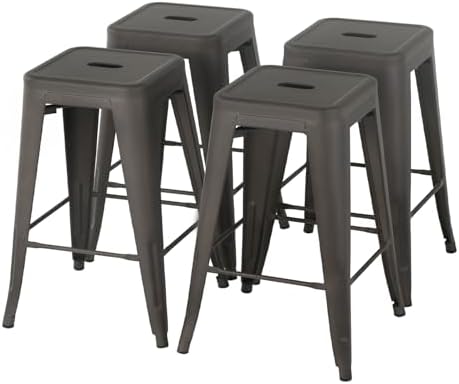 FDW | 24" Metal Bar Stools | Bronze | Set of 4