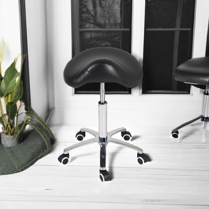 Antlu Saddle Stool Rolling Chair for Medical Massage Salon Kitchen Spa Drafting,Adjustable Hydraulic Stool with Wheels (Without Backrest, Black)