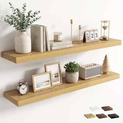 Dreamland 48 Inch Floating Shelves for Wall, Set of 2, Oak