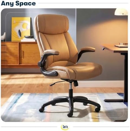 Serta Big and Tall Office Chair with Lumbar Support, Flip Arm Leather Chair