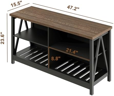 ChooChoo 47" Farmhouse TV Stand with 4 Open Shelves for Living Room